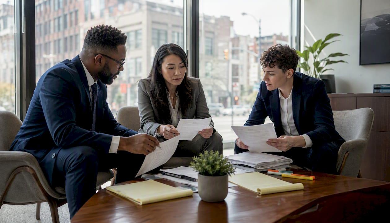 Legal team discussing Brady violation documents