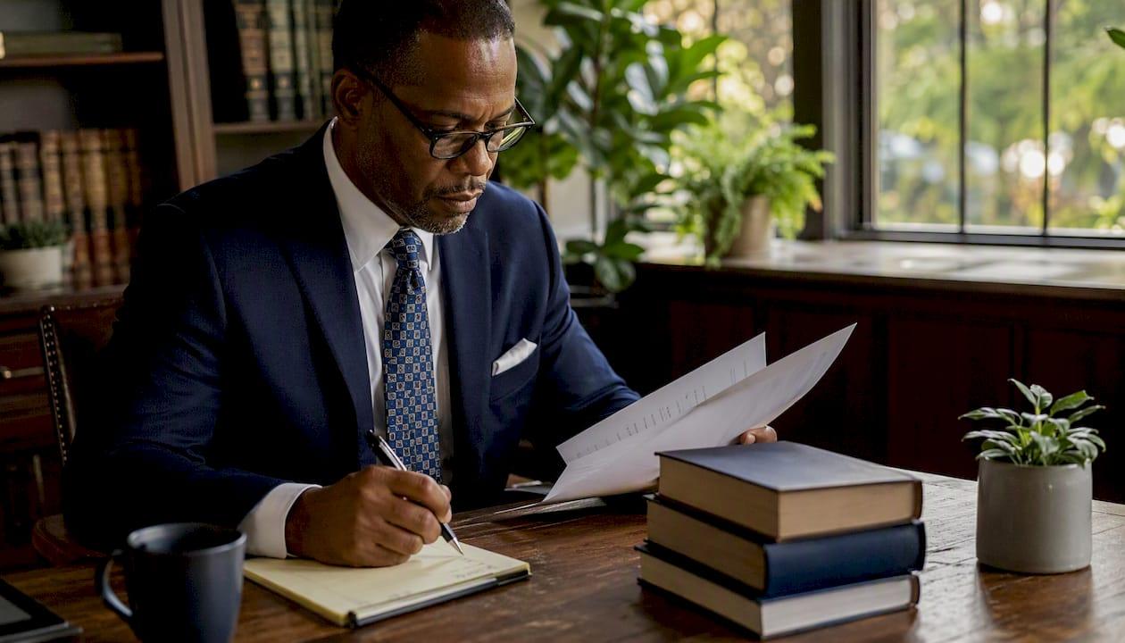 Attorney reviewing assault and battery case files