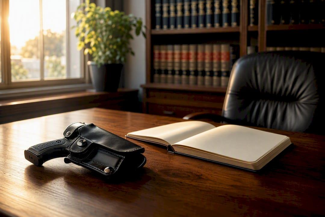 Granite Criminal Defense Holster On Wooden Table In Law Office
