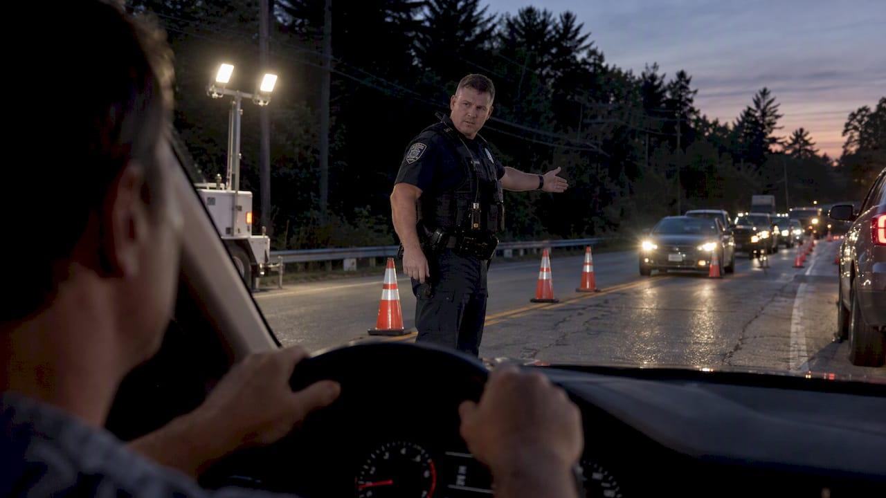 Granite Criminal Defense Officer Directs A Car Through A Checkpoint